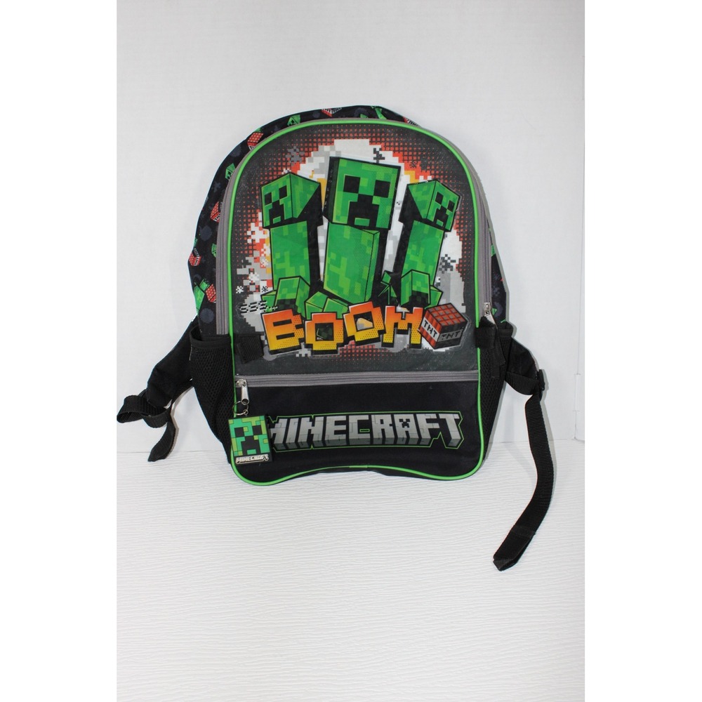 Minecraft Creeper Boom Light Up Backpack Black Green TNT School Bag S0188